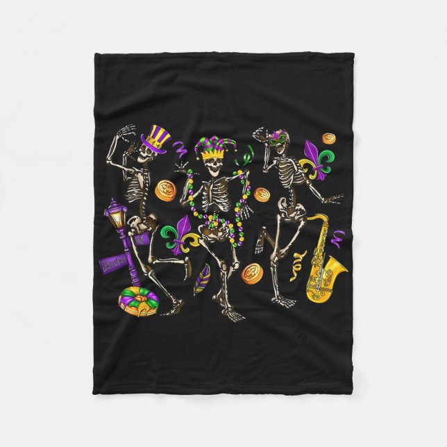 Dancing Skeleton Mardi Gras Carnaval Fat Tuesday L Fleece Blanket (Front)