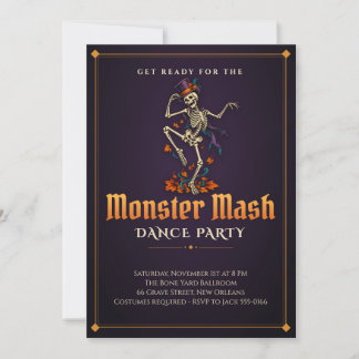 Dancing Skeleton Monster Mash Halloween Party Invitation