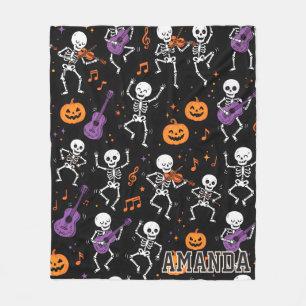 Dancing Skeleton Musical Halloween Fleece Blanket