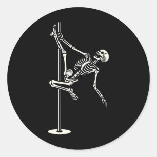 Dancing Skeleton On Pole Funny Halloween  Classic Round Sticker