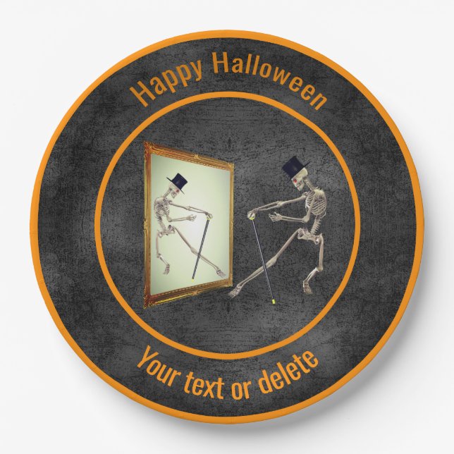 Dancing Skeleton Personalized Halloween Paper Plate (Front)