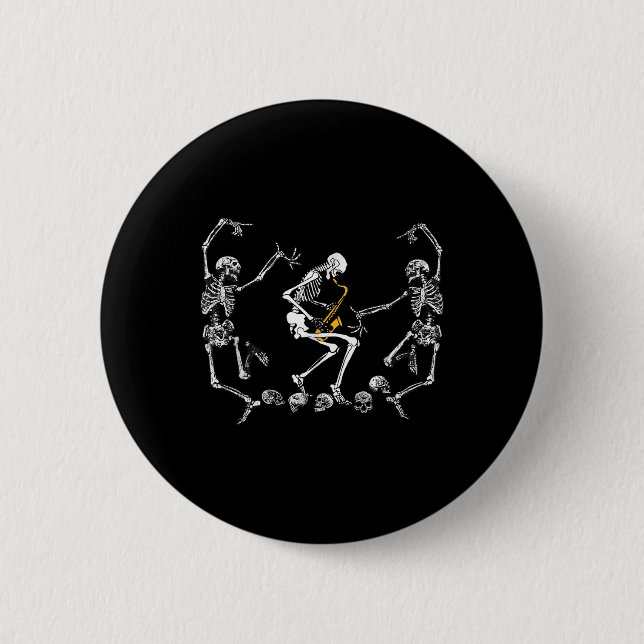 Dancing Skeleton Playing Saxophone Halloween  2 Inch Round Button (Front)