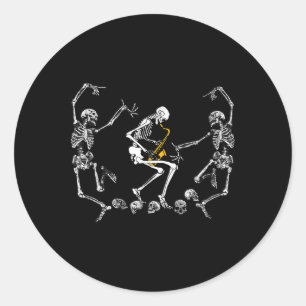 Dancing Skeleton Playing Saxophone Halloween  Classic Round Sticker