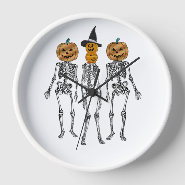 Dancing Skeleton Pumpkin Head Funny Halloween  Clock (Front)