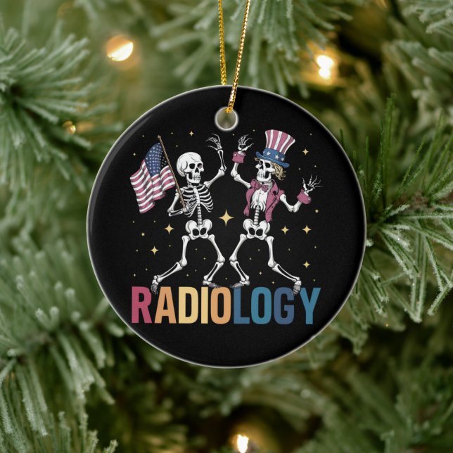 Dancing Skeleton Radiology X-ray Tech Patriotic  Ceramic Ornament (Tree)