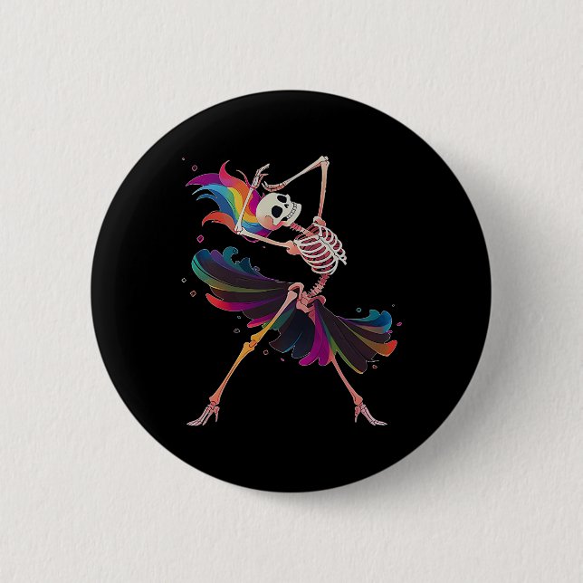 Dancing Skeleton Rainbow Ballerina Halloween  2 Inch Round Button (Front)