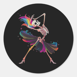 Dancing Skeleton Rainbow Ballerina Halloween Classic Round Sticker