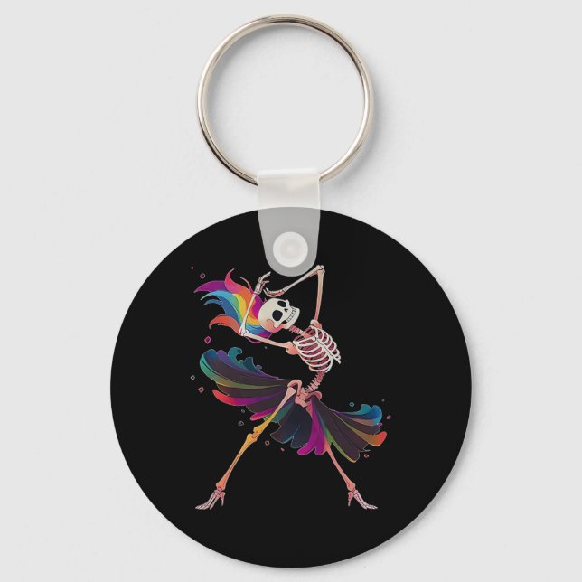 Dancing Skeleton Rainbow Llerina Halloween  Keychain (Front)