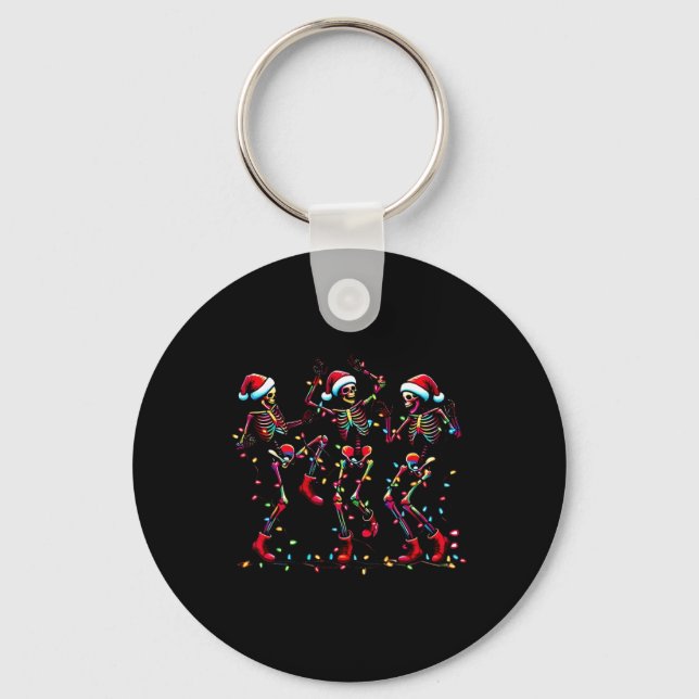 Dancing Skeleton Santa Xmas Light Christmas  Keychain (Front)