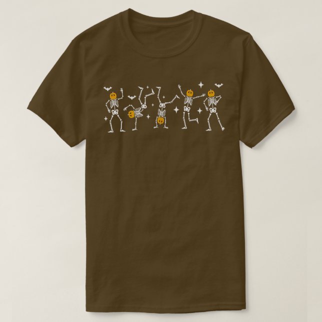 Dancing Skeleton Scary Pumpkin Jack O Lantern Hall T-Shirt (Design Front)