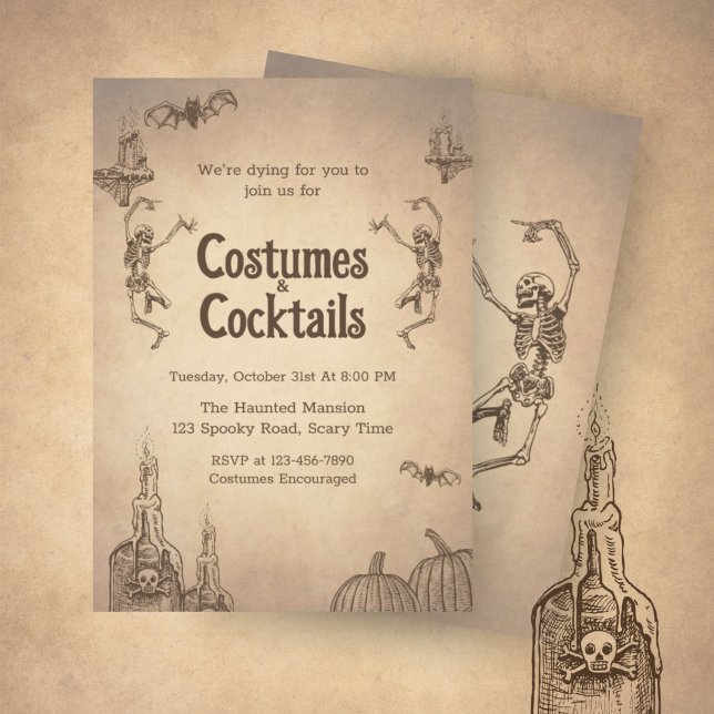 Dancing Skeleton Vintage Halloween Invitation (Créateur téléchargé)