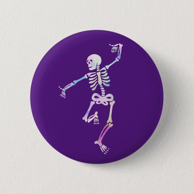 Dancing Skeleton Watercolor    2 Inch Round Button (Front)