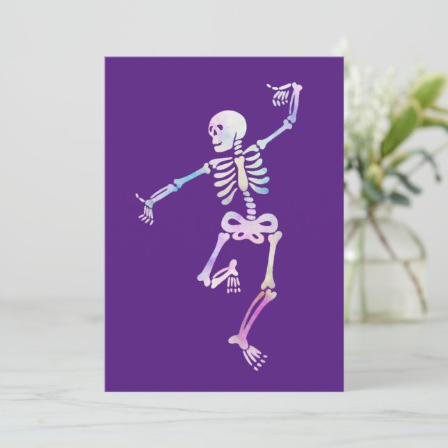 Dancing Skeleton Watercolor    Invitation (Standing Front)