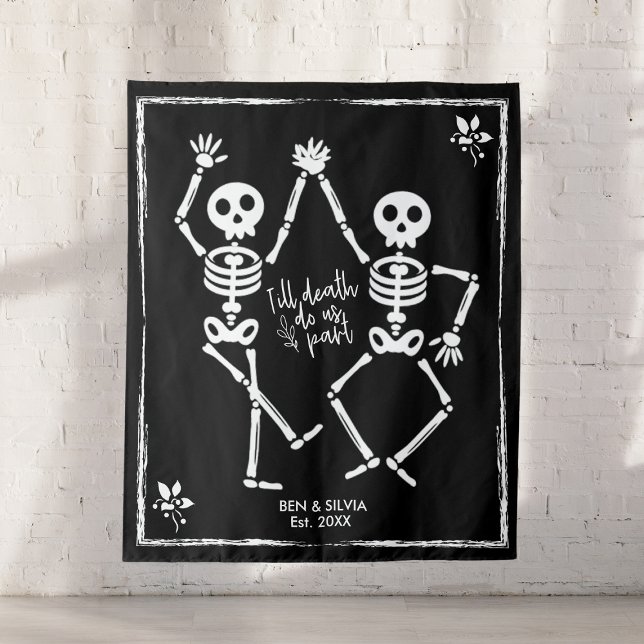 Dancing Skeleton Wedding Backdrop Custom Est Date Tapestry (Dancing Skeleton Wedding Backdrop Custom Est Date
)