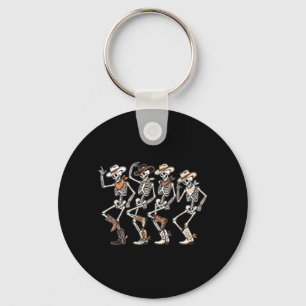 Dancing Skeleton Western Country Rodeo Halloween Keychain