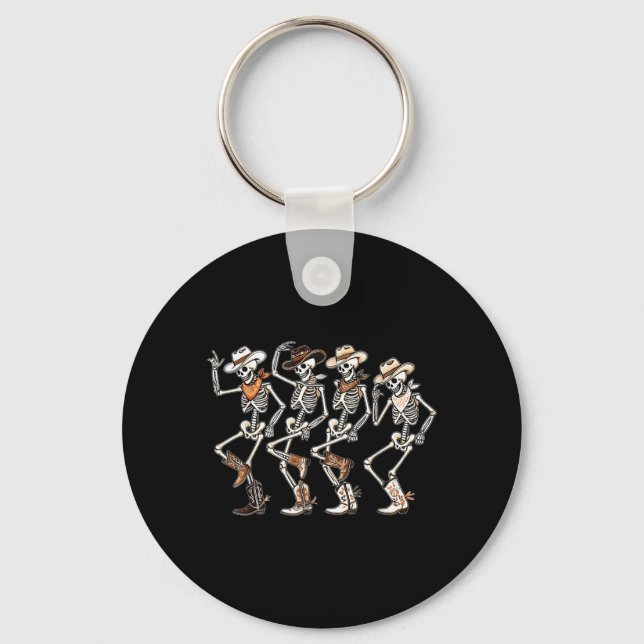 Dancing Skeleton Western Country Rodeo Halloween Keychain (Front)