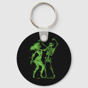 Dancing Skeleton With Female Zombie Green Keychain