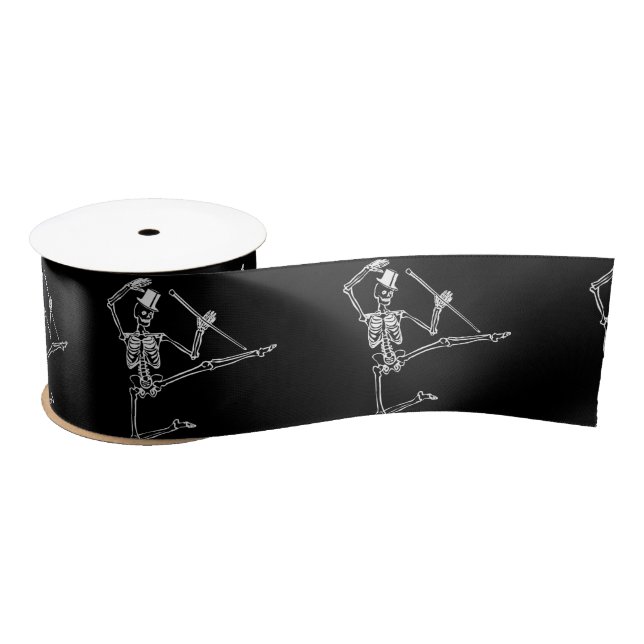 DANCING SKELETON WITH TOP HAT RIBBON CUSTOMIZABLE SATIN RIBBON (Spool)