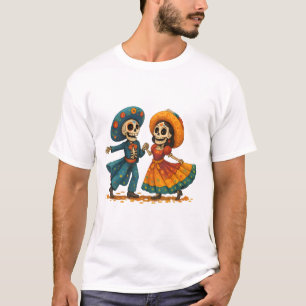 Dancing Skeletons Couple – Colourful Day of the De T-Shirt