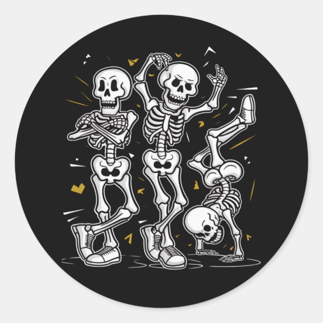 Dancing Skeletons Dance Challenge Halloween  Classic Round Sticker (Front)