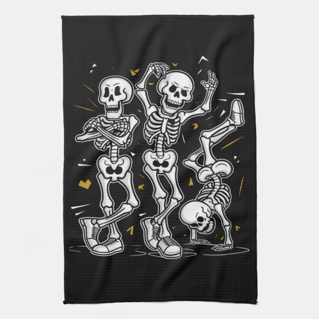 Dancing Skeletons Dance Challenge Halloween  Kitchen Towel (Vertical)