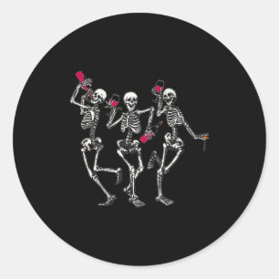 Dancing Skeletons Drinking Wine Lover Funny Hallow Classic Round Sticker