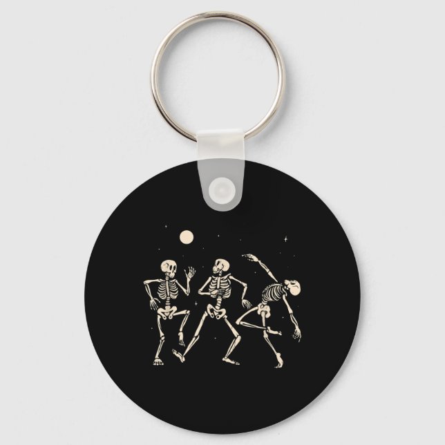 Dancing Skeletons Funny Halloween Skeleton Dancing Keychain (Front)