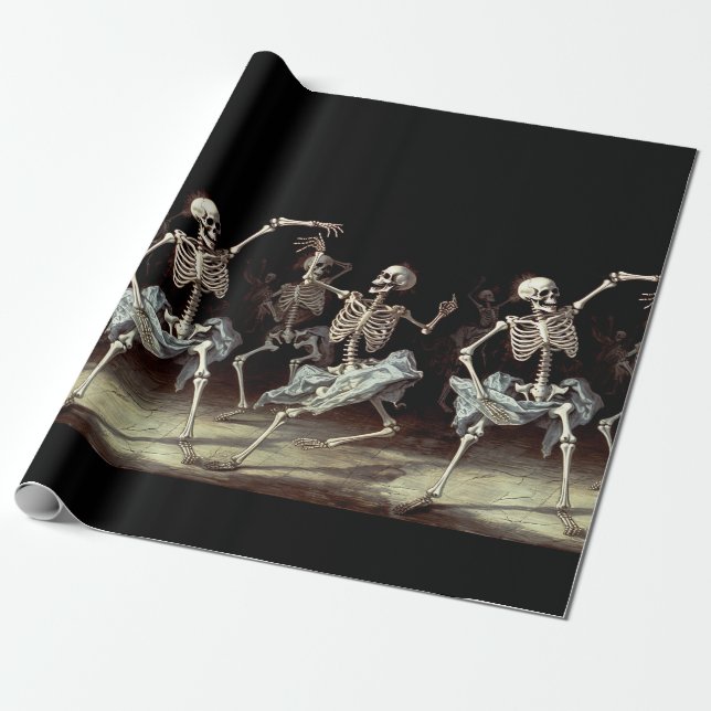 Dancing Skeletons Gothic Wedding Wrapping Paper (Unrolled)