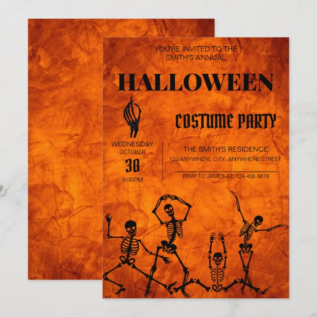 Dancing Skeletons Halloween Costume Party Invite (Front/Back)