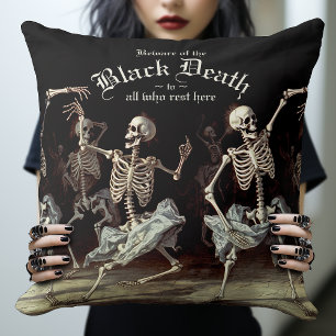 Dancing Skeletons Halloween Gothic Black Death Throw Pillow