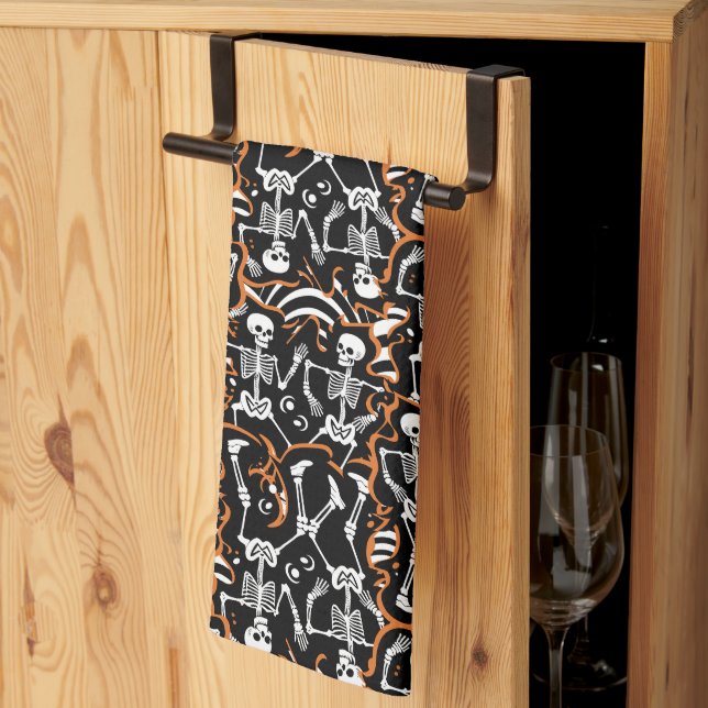 Dancing Skeletons Halloween or Day of the Dead Kitchen Towel (Thirds Fold)