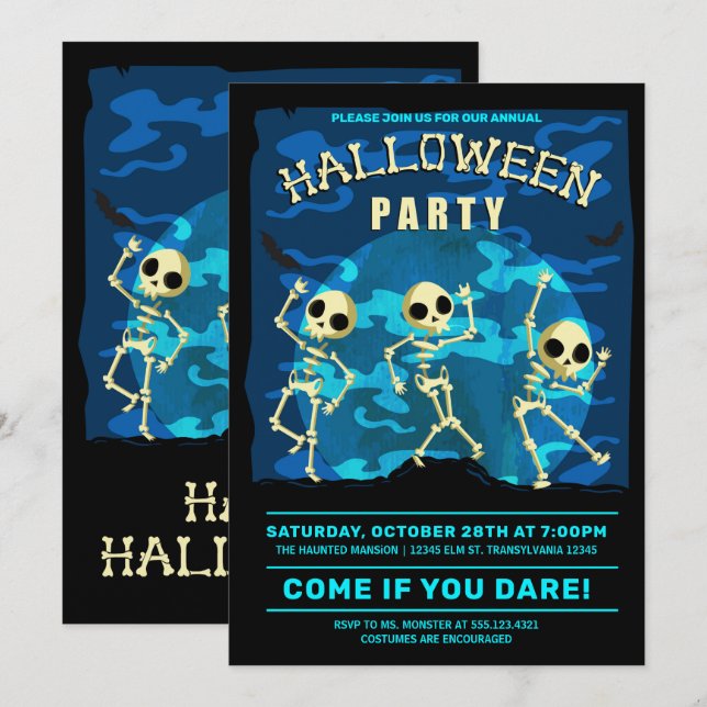 Dancing Skeletons Halloween Party Invitation (Front/Back)