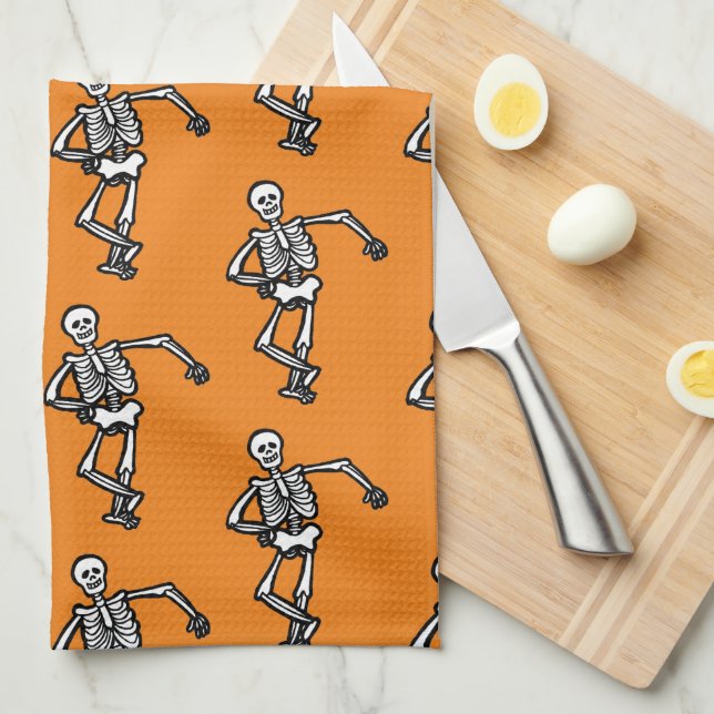 Dancing Skeletons Halloween Serviette de cuisine (Quart Plié)