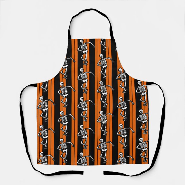 Dancing Skeletons Halloween Striped  Apron (Front)