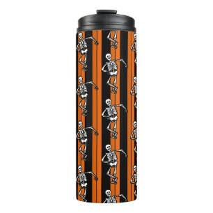 Dancing Skeletons Halloween Striped Thermal Tumbler
