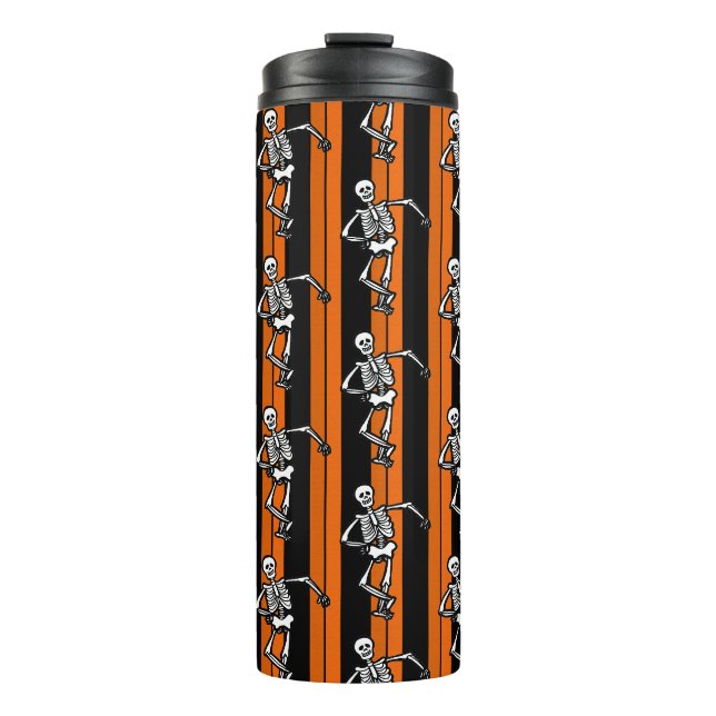 Dancing Skeletons Halloween Striped   Thermal Tumbler (Front)