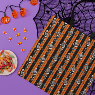 Dancing Skeletons Halloween Striped Tote Bag