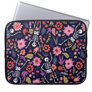 Dancing skeletons in the floral garden pattern laptop sleeve