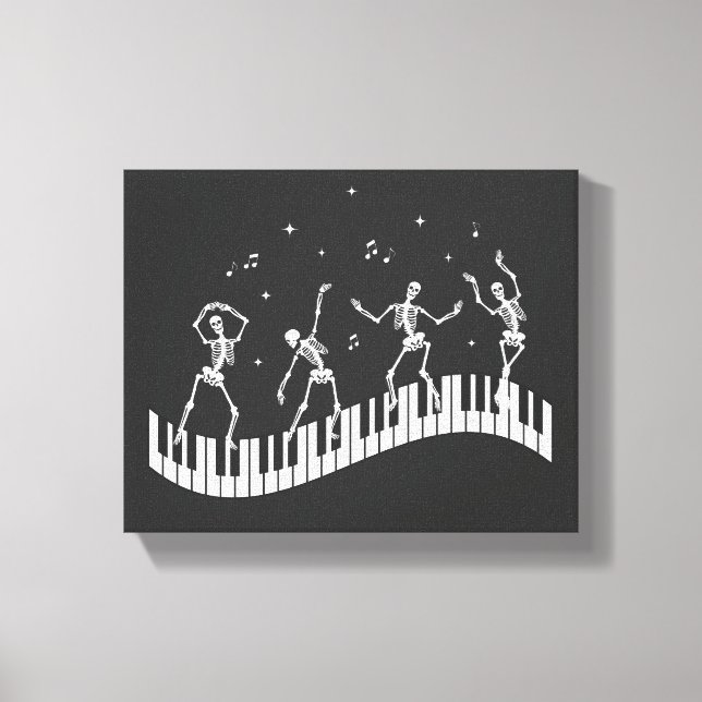 Dancing Skeletons Keyboard Music Teacher Black Canvas Print (Front)