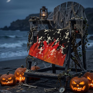 Dancing Skeletons On Fire Flames For Halloween Beach Towel