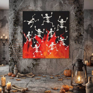 Dancing Skeletons On Fire Flames For Halloween Canvas Print