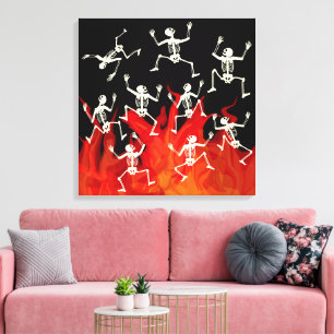 Dancing Skeletons On Fire Flames For Halloween Canvas Print
