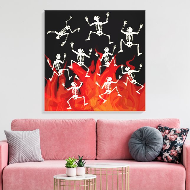 Dancing Skeletons On Fire Flames For Halloween Canvas Print (Insitu(LivingRoom))