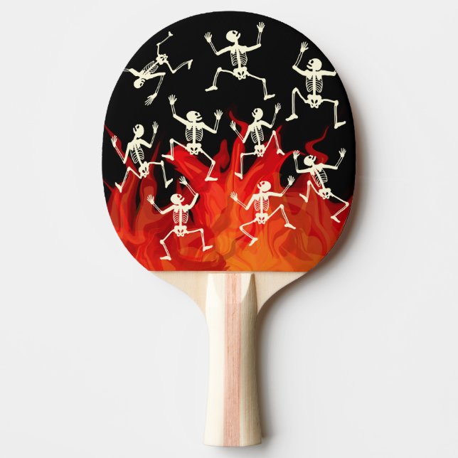 Dancing Skeletons On Fire Flames For Halloween Ping Pong Paddle (Front)