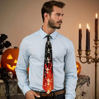 Dancing Skeletons On Fire Flames For Halloween Tie