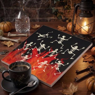 Dancing Skeletons On Fire Flames For Halloween Tile