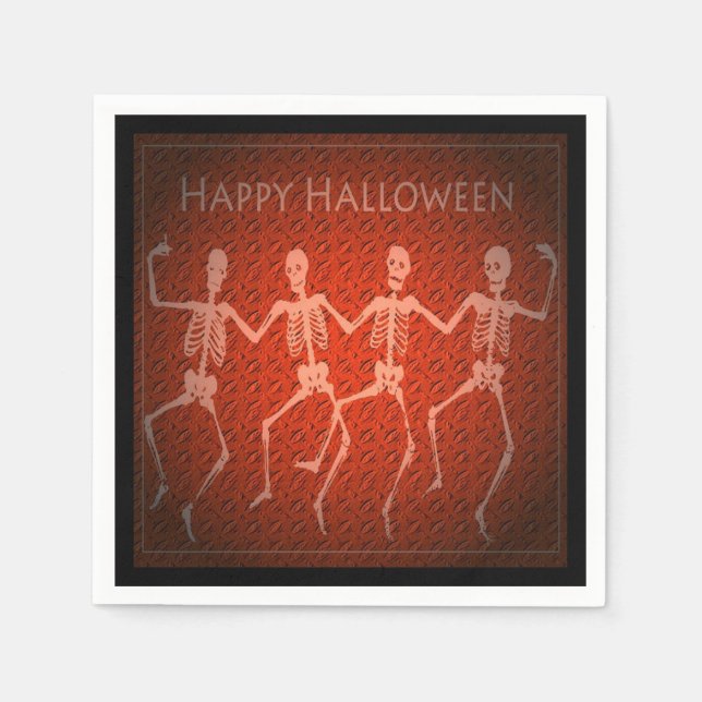 Dancing Skeletons Orange Halloween Napkins (Front)