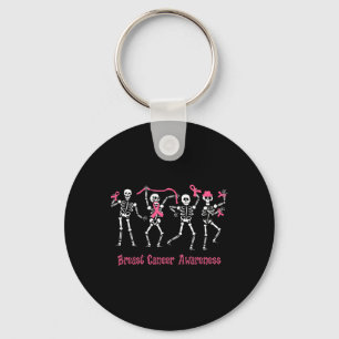 Dancing Skeletons Pink Ribbon Skull Gifts For Brea Keychain