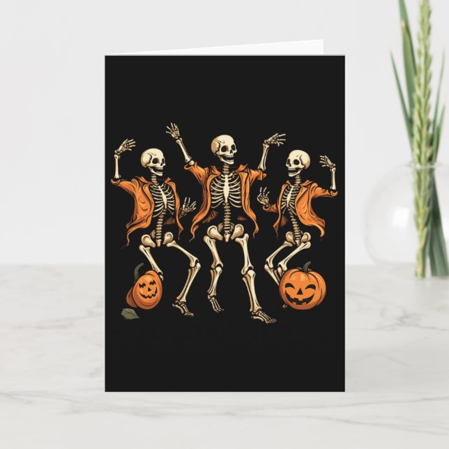 Dancing Skeletons Pumpkin Halloween  Card (Front)