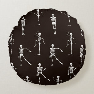 Dancing Skeletons: Quirky Seamless Background Round Pillow